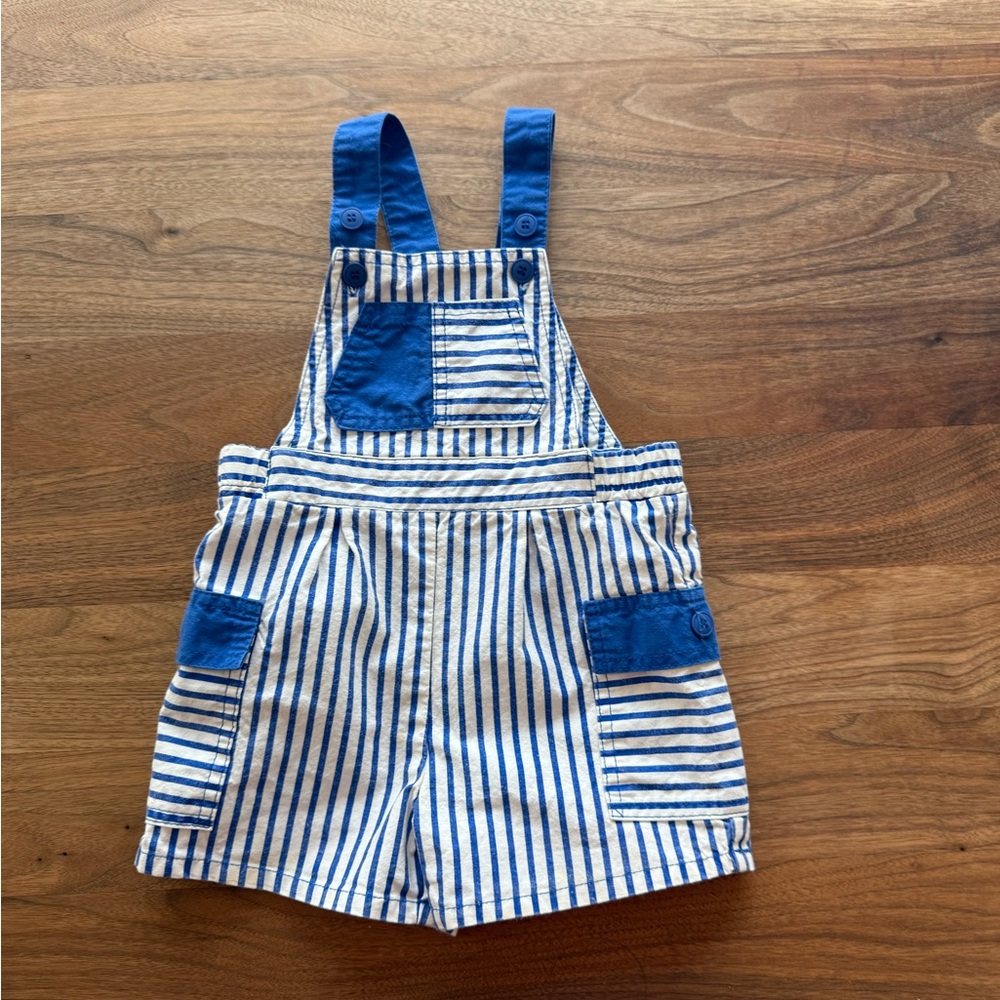 Vintage 90s Boys Blue Stripe Overalls Shortalls Christopher Rand size 4T